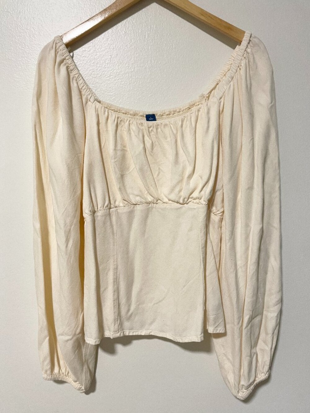 Old Navy Cream Milkmaid Top Square Neck Puff Sleeve Large Tall Smocked Empire